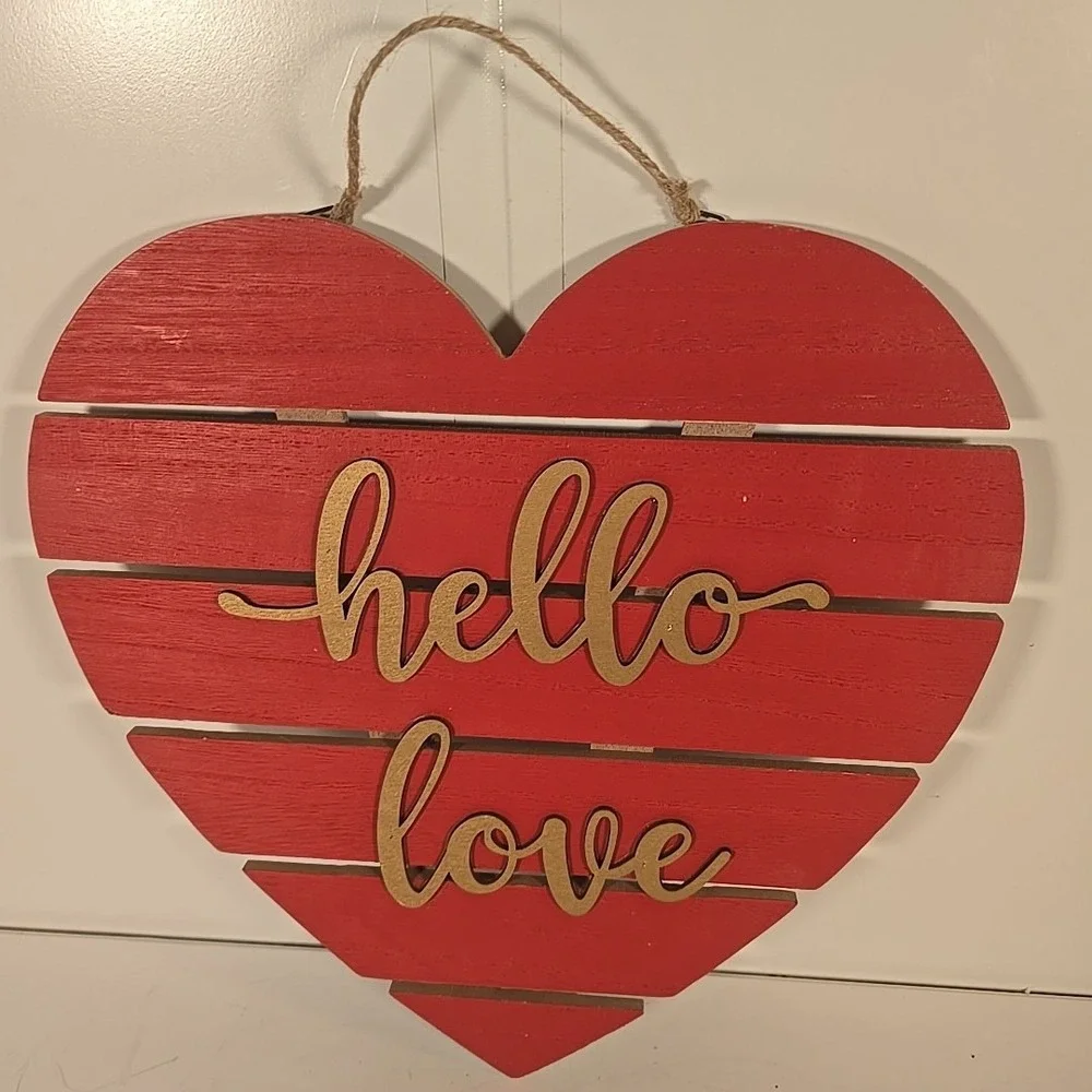 Vintage Valentine's Day Decor Wood Heart Shaped Wall Hanging